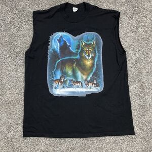 Wolf Pack Howling at Moon Sleeveless Tank Top T-Shirt Liquid Blue 2007 2XL
